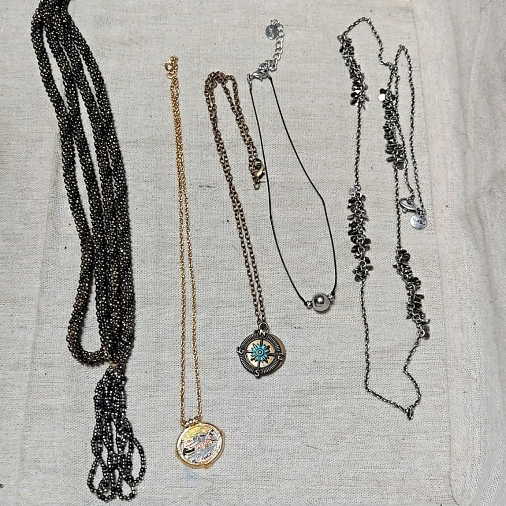 Vintage Signed Avon Italy Bronze Tears Antique Locket Compass Necklace Lot
